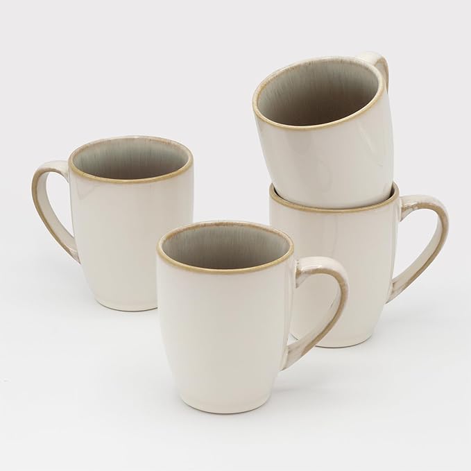 Sango Resona Moss Green Stoneware Mugs (Set of 4) ??12 fl. oz, Durable Stoneware with Reactive Glaze, Delicate Gray-Green Interior, Microwave & Dishwasher Safe, for Everyday Dining & Entertainment