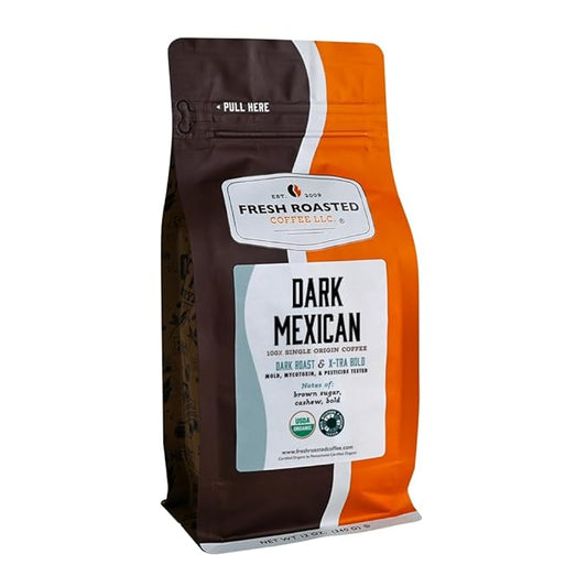 Fresh Roasted Coffee, Organic Dark Mexican | Mold & Myco 3rd Party Tested, USDA Organic, Kosher | Dark Roast 12 oz Whole Bean
