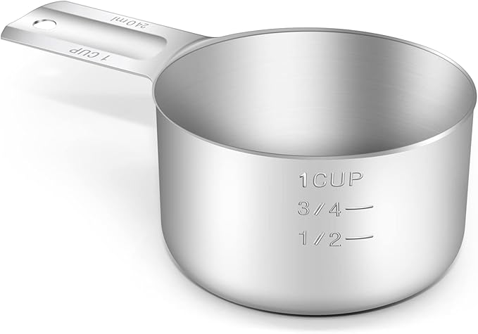 BERYLER 1PCS 1Cup (240ml, 8oz) Single Measuring Cup, Stainless Steel Measure Scoop, Metric and US Measurement, Dishwasher Safe