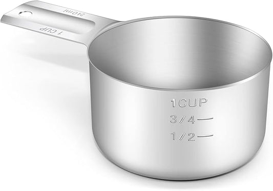 BERYLER 1PCS 1Cup (240ml, 8oz) Single Measuring Cup, Stainless Steel Measure Scoop, Metric and US Measurement, Dishwasher Safe