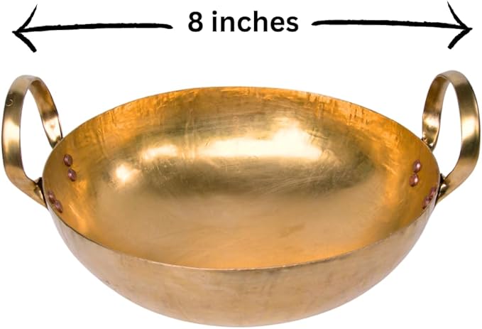Brass Wok Thai Home Cooking Curry Stew Dessert for Thai Chinese Japanese Korean cuisine Pan (Medium 8 inches)