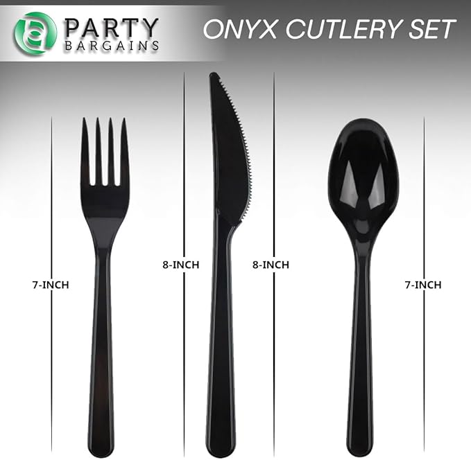 Party Bargains Disposable Cutlery set, Onyx Design, 720 Pieces: 120 Knives, 240 Spoons, 360 Forks