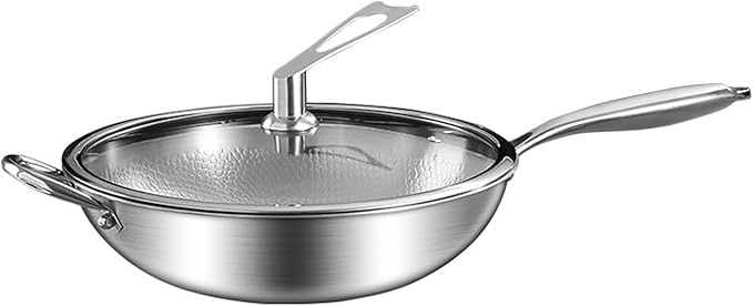Titanium Hammered Wok with Double Handles, Frying Pans Nonstick, Non-Stick Wok, Scratch-Resistant Non Stick Titanium Pans for Cooking,12.6IN