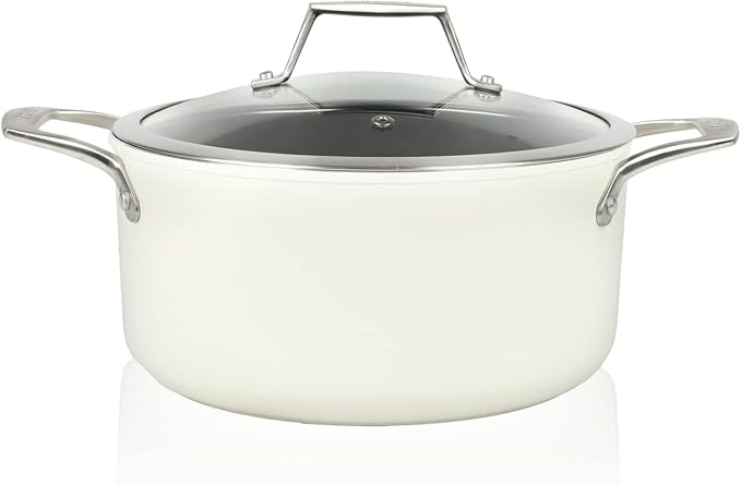 TeChef ValenCera Collection | 5-quart Ceramic Nonstick Soup Pot with Glass Lid, Nontoxic - Nontoxic - Free of PFAS, PFOA, PTFE (Soup Pot 5-Qt)