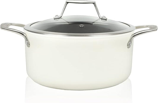 TeChef ValenCera Collection | 5-quart Ceramic Nonstick Soup Pot with Glass Lid, Nontoxic - Nontoxic - Free of PFAS, PFOA, PTFE (Soup Pot 5-Qt)