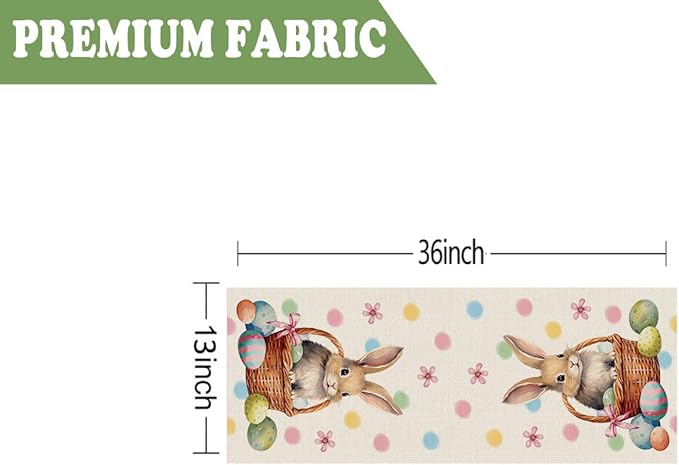 QIONG MENG Easter Table Runner Bunny Eggs Basket Flowers Burlap Table Decoration Spring Holiday Home Party Kitchen Dining Table Supplies 13x36 Inch