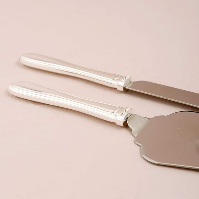 Weddingstar Cake Knife and Serving Set - Silver Plated with Elegant Crystals