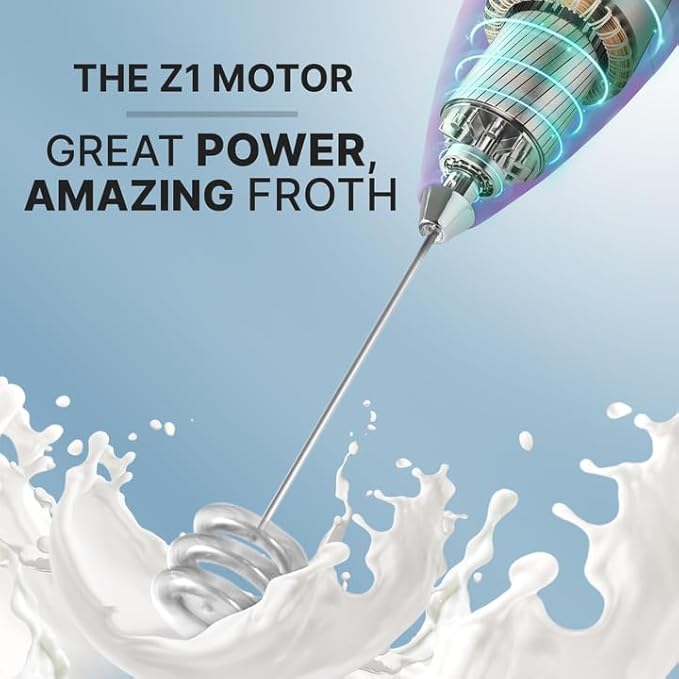 Zulay Kitchen Milk Frother with Patented Tornado Triple Whisk ??Handheld Foam Maker for Coffee, Lattes, Matcha & Hot Chocolate ??Rich, Creamy Froth in Seconds