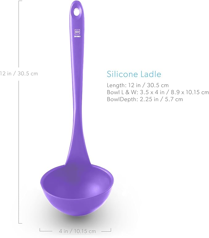 DI ORO Silicone Ladle ??Soup Ladle for Cooking & Serving Heat-Resistant - Large Kitchen Ladle Nonstick Cookware Safe - Soup Serving Spoon with Wide Bowl - Silicone Utensil Dishwasher Safe (Lavender)