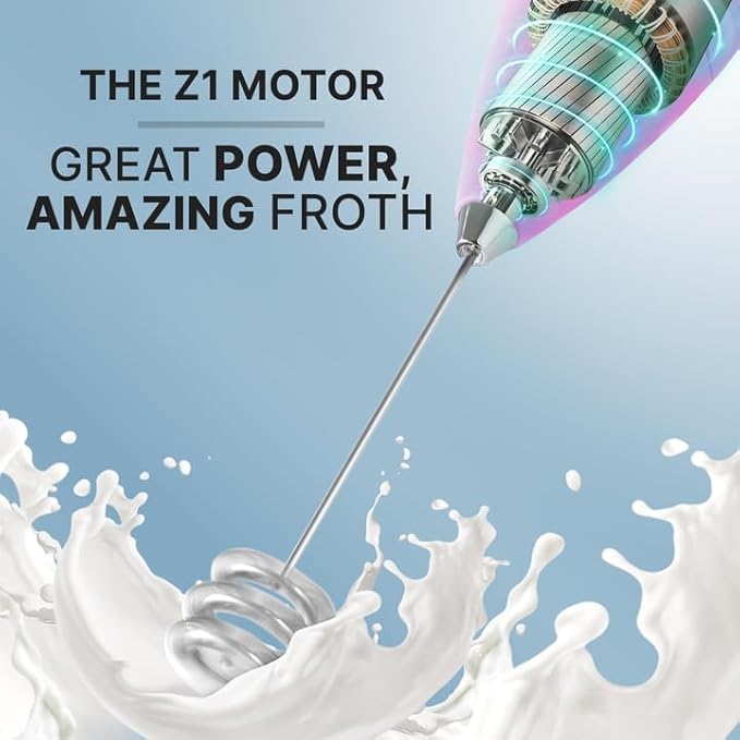 Zulay Kitchen Milk Frother with Patented Tornado Triple Whisk ??Handheld Foam Maker for Coffee, Lattes, Matcha & Hot Chocolate ??Rich, Creamy Froth in Seconds