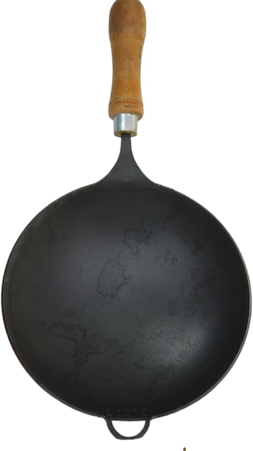 Pure Iron Mini Woke Kadhai fring saute Pan For Kitchen 8 inch size with wood handle Hand made Light Weight.
