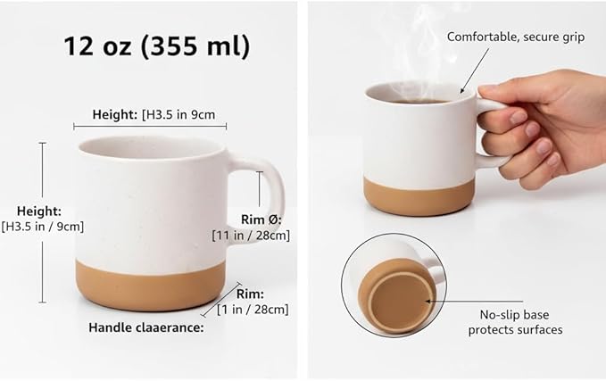 Unboxme Givenne Ceramic Latte Coffee Mug Set, 12 oz (Set of 4) ??Microwave & Dishwasher Safe, Large Handles, Modern Boho Neutral Colors