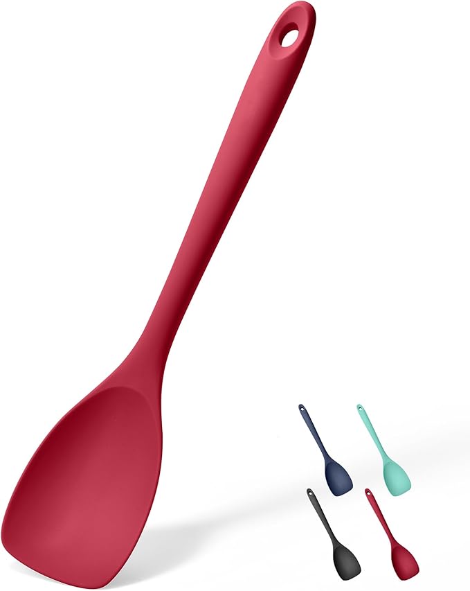 Doosu Silicone Spoon Spatula, 600쨘F Heat-Resistant Food Grade Rubber Spoonula with Seamless Design, Non-Stick Flexible Scraper Kitchen Cooking Spoon Baking Tool for Mixing, Scraping (Red)