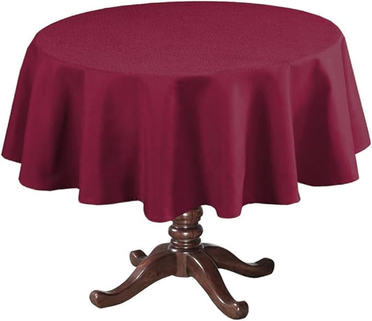 H.VERSAILTEX Linen Textured Table Cloths Round 60 Inch Premium Solid Tablecloth Spill-Proof Waterproof Table Cover for Dining Buffet Feature Extra Soft and Thick Fabric Wrinkle Free, Christmas Red
