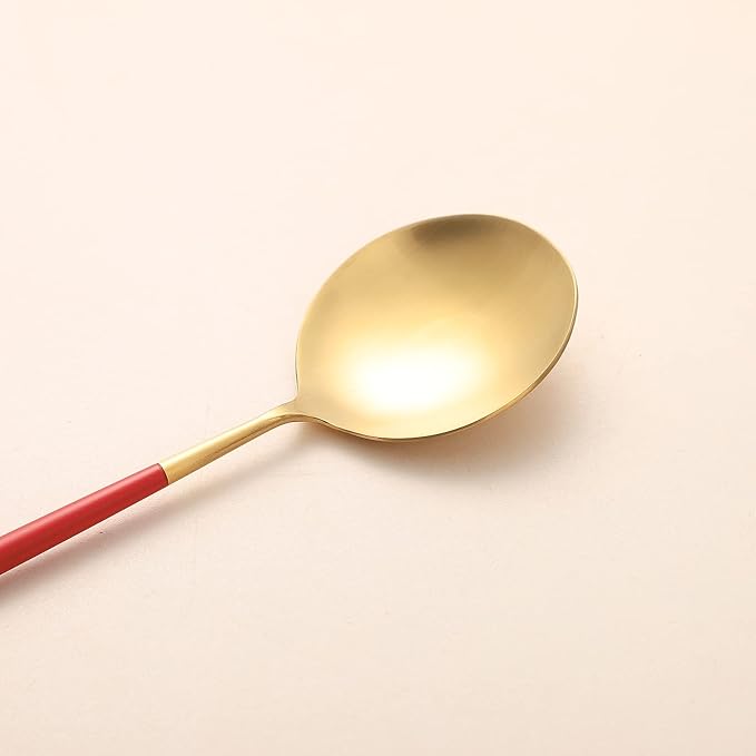 Salad Servers,Spoon and Fork Set 11.41 inch,18/10 Stainless Steel Salad Serving Titanium Plating (Red gold)