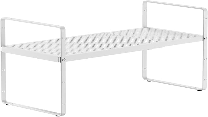 Expandable Cabinet Countertop Shelves 16.5-27?쇺셂, Adjustable Metal Spice Rack Organizer, Stackable Kitchen Counter Storage Shelves Organizers for Cabinet Organization, White