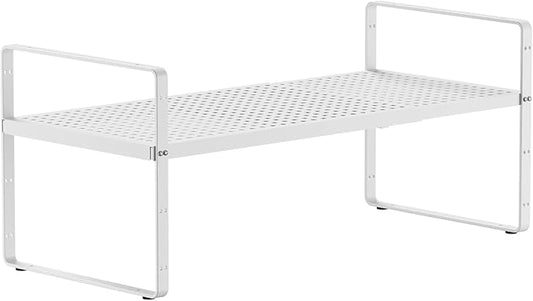Expandable Cabinet Countertop Shelves 16.5-27?쇺셂, Adjustable Metal Spice Rack Organizer, Stackable Kitchen Counter Storage Shelves Organizers for Cabinet Organization, White