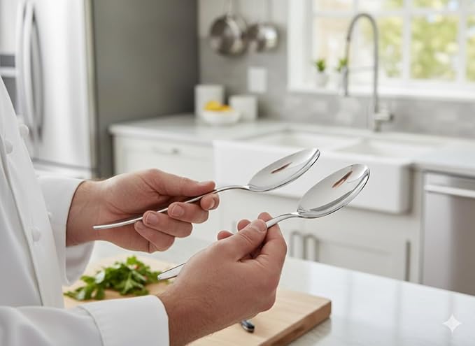 Kunz Small Sauce Spoon set | 8 inch Pack of 2 | 18/10 Stainless Steel Chef Spoon | Serving Plating Spoons (Small Regular Set)