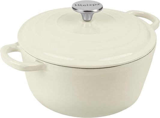 Enameled Cast Iron Dutch Oven Pot with Lid, 3.9 Quart Dutch Oven for Bread Baking, Oven Safe up to 500째 F, Suitable for Bread Baking, Braising, Roasting, Stews, White