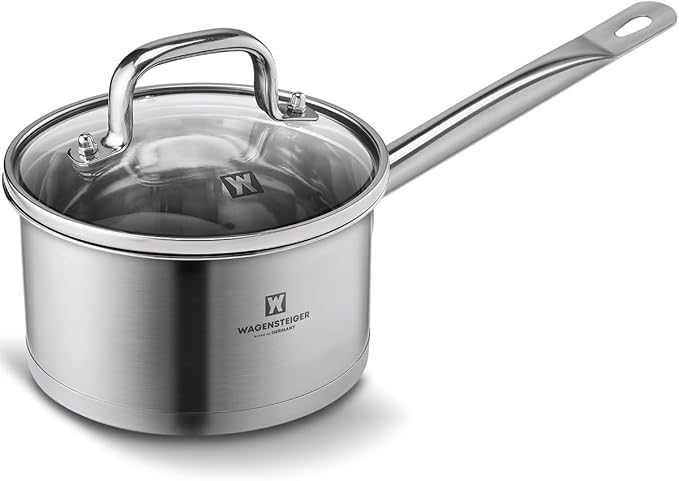 2.23 Quarts 3-Ply Stainless Steel Saucepan with Aluminum Core, Tempered Glass Lid, Compatible with All Cooktops, Quick & Even Heating, Rust & Corrosion Resistant (6.89" Diameter)