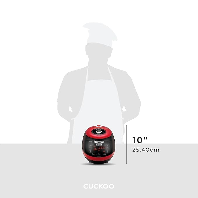 CUCKOO IH Pressure Rice Cooker 16 Menu Options: White, Brown, Porridge, Sushi, & More, LED Screen, Fuzzy Logic Tech, 26 PSI (Pressure), 6 Cups / 1.5 Quarts (Uncooked) CRP-HZ0683FR Red/Black
