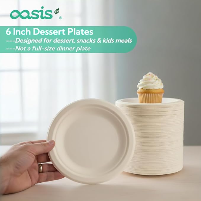 ?윸 ?뿙?뿻?뿰?뿵, ?윮?윯?윺-?뿣?뿮?뿰?뿸 Compostable Paper Plates, Heavy-Duty Biodegradable Disposable Dish Made from Bagasse, Perfeck for Snacks, Desserts, Party, Wedding and More (Nature)