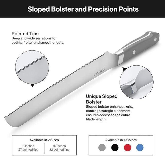 Misen Serrated Bread Knife - High-Carbon Japanese AUS8 Steel - Perfect for Soft Foods, Bread, Pastries, and Fruits - Verstatile Slicer, Razor-Sharp Edge, Durable Blade, Ergonomic Handle - 8", Green