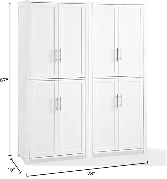 BOWERY HILL 4-Cabinet Wood Tall Pantry in White/Chrome (Set of 2)