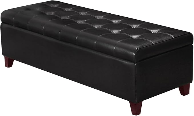 DECO DE VILLE Ottoman with Storage, 51 Inch End of Bed Storage Ottoman Bench, Faux Leather Upholstered Ottomans with Hinged Lid, Rectangle Long Foot Rest Bench for Entryway Living Room Bedroom Black