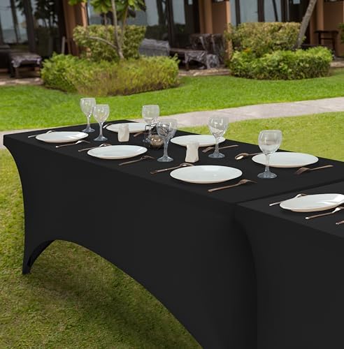 Utopia Kitchen 6FT Spandex Tablecloth [1 Pack, Black] 200 GSM Stretch, Fitted, Washable and Wrinkle Resistant Table Cloth Rectangle Cover for Trade Shows, Wedding, Parties [72Lx30Wx30H Inch]