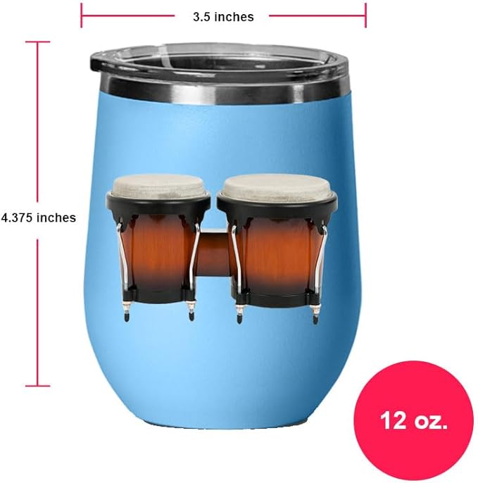 Bongos Wine Tumbler, Bongos Gift, 12oz Stainless Steel Wine Tumbler, Gifts For Him, For Her, For Boys, For Girls, Birthday, Christmas Gift idea (Light Blue)