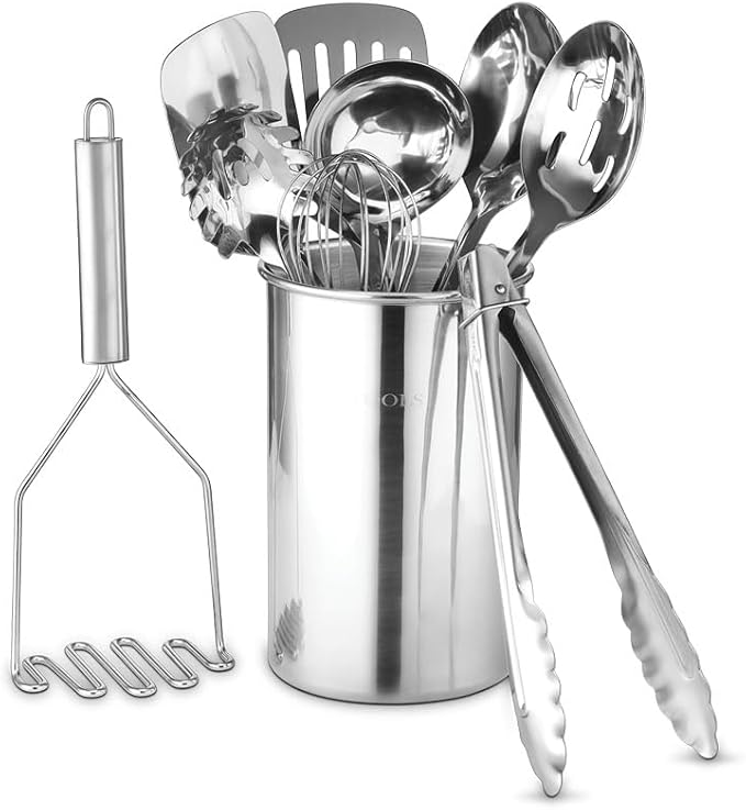 Avador짰 Premium Set of 10 Stainless Steel Kitchen Tool Set with Holder Easy To Clean, Space Saving, Great for Cooking, Baking, Prepping