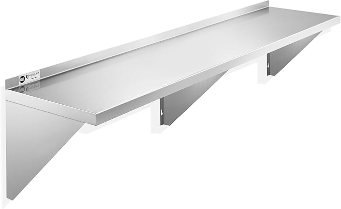 KUTLER Stainless Steel Shelf - 14" x 72", NSF Commercial Wall Mount Shelves with Backsplash, Floating Metal Shelving for Restaurant, Kitchen, Home
