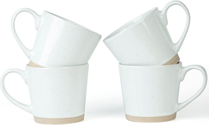 famiware Coffee Mugs for 4, 12 oz Mug Set, Dringking Cup with Handle for Coffee, Tea, Cocoa, Milk, Saturn serise, White