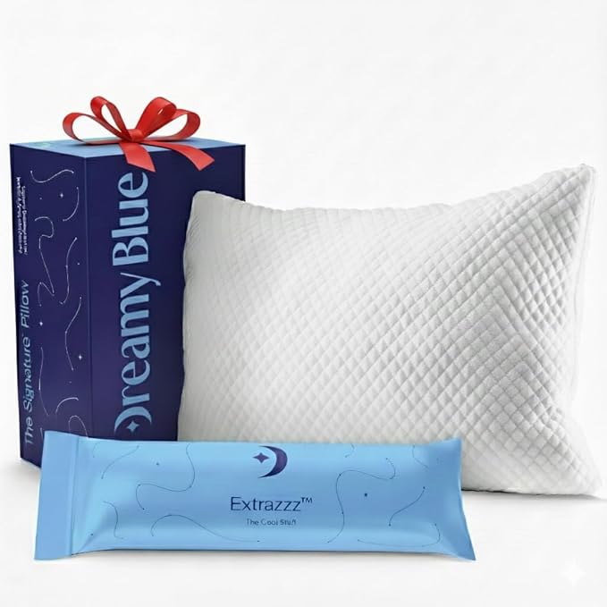 DreamyBlue Signature Pillow w/Adjustable Loft ??Shredded Memory Foam Fill ??Neutral Alignment for Side, Back, and Stomach Sleepers ??Washable Bamboo Rayon Cover ??CertiPUR-US Certified Foam (Queen)