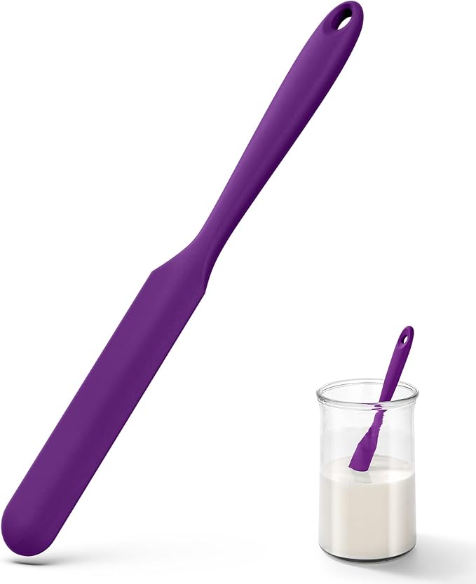 U-Taste Skinny Silicone Jar Spatula: 600쨘F Heat-Resistant Food-Grade 10in Long Narrow Sourdough Stirring Stick, Seamless Flexible Peanut Butter Spreader for Scraping Icing Bread Cream, Jam (Purple)