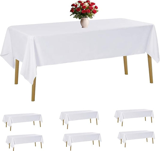 6 Pack White Tablecloth 60 x 120 Inch Table Cloth for 8 Foot Rectangle Tables, Wrinkle Resistant Washable Polyester Fabric Table Covers for Party, Wedding,Dining,and Banquet