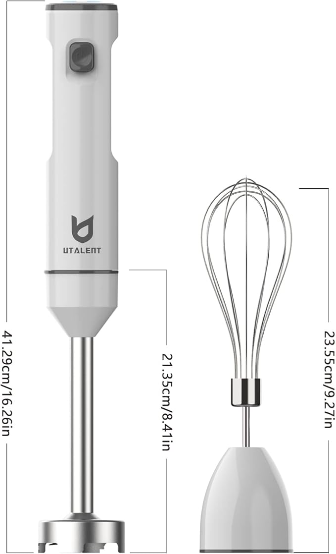 Cordless Hand Blender, UTALENT Variable Speed Immersion Blender handheld Rechargeable, with USB-C Charging Cable, Egg Whisk, for Smoothies, Milkshakes, Hummus and Soups ??White