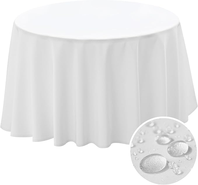 BYDOLL Table Cloth 70 Inch Round Tablecloth Fits Max60 Inch Diameter Table Top,White Polyester Washable Wrinkle-Free Spillproof Tablecloth for Party Patio Cover