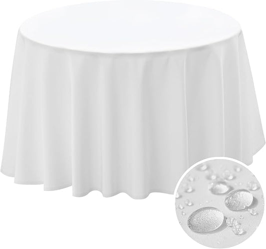 BYDOLL Table Cloth 48 Inch Round Tablecloth Fits Max38 Inch Diameter Table Top,White Polyester Washable Wrinkle-Free Spillproof Tablecloth for Party Patio Cover