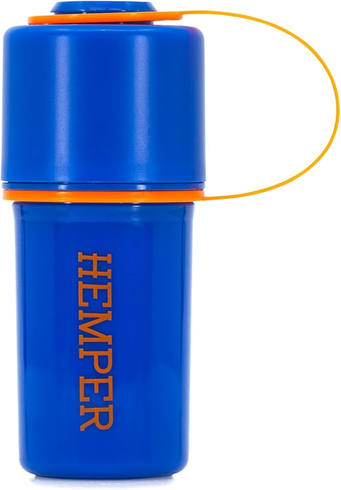 Hemper Keeper 3?멼n?? Herb Grinder with Dual Storage Container - Smell?멠roof, Airtight & Water?멢esistant - Built?멗n Removable Grinder, Dual Compartments for Flower & Ground - (Blue & Orange)
