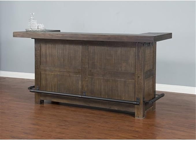 Home Bar and Storage Buffet Cabinet with Hutch in Tobacco Leaf 2 Piece Set