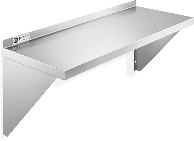 KUTLER Stainless Steel Shelf - 18" x 36", NSF Commercial Wall Mount Shelves with Backsplash, Floating Metal Shelving for Restaurant, Kitchen, Home