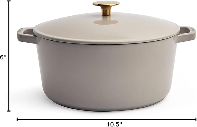 Milo by Kana 5.5-quart Enameled Cast Iron Dutch Oven with Lid | Premium Casserole Cooking Pot | Enamel Coating Inside and Out | Oven Safe and Dishwasher Friendly (Pebble with Gold Knob)