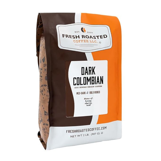 Fresh Roasted Coffee, 100% Dark Colombian, 2 lb (32 oz), Med-Dark Roast, Whole Bean, Kosher