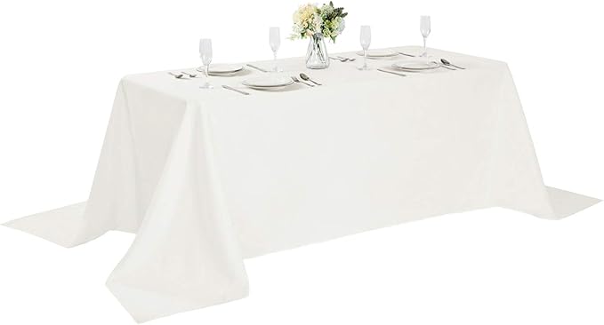 Cupuamon Rectangle Tablecloth 90x156 inch Washable Polyester Fabric Table Cloth for Wedding Party Dining Banquet Decoration（90x156, Ivory）
