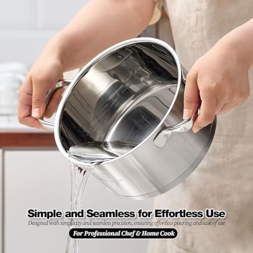 2.82 Quart Stainless Steel Stock Pot, 3-Ply Construction with Aluminum Core, Tempered Glass Lid, Compatible with All Cooktops BPA free(7.68" Diameter)