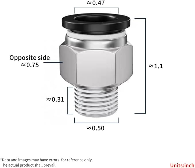 Pneumatic Black Push Connect Fittings 1/2 Inch Tube OD x 1/4 Inch NPT Air Push Connect Tools Pneumatic Hose Fittings(Pack of 10)