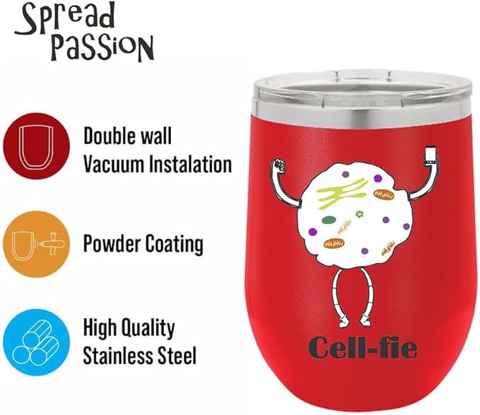 Cell Fie Wine Tumbler, Cell Fie Gift Lover, 12oz Stainless Steel Wine Tumbler, Gifts For Him, For Her, For Boys, For Girls, Birthday, Christmas Gift idea (Red)