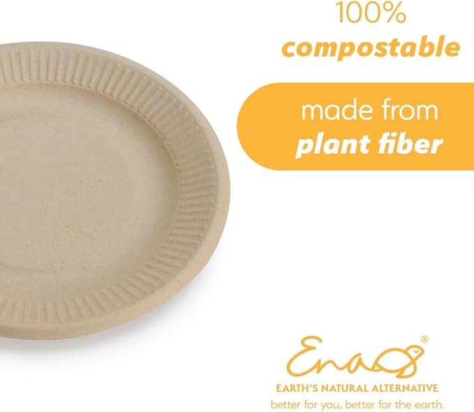 100% Compostable Disposable Paper Plates Bulk [6" 1000 Pack], Bamboo Plates, Eco Friendly, Biodegradable, Sturdy Small Dessert Party Plates, Heavy-Duty, Unbleached by Earth's Natural Alternative